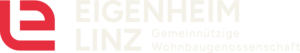 Das Logo der Eigeheim Linz mit einem großen "e" und Zusatz "Gemeinnützige Wohnbaugenossenschaft"